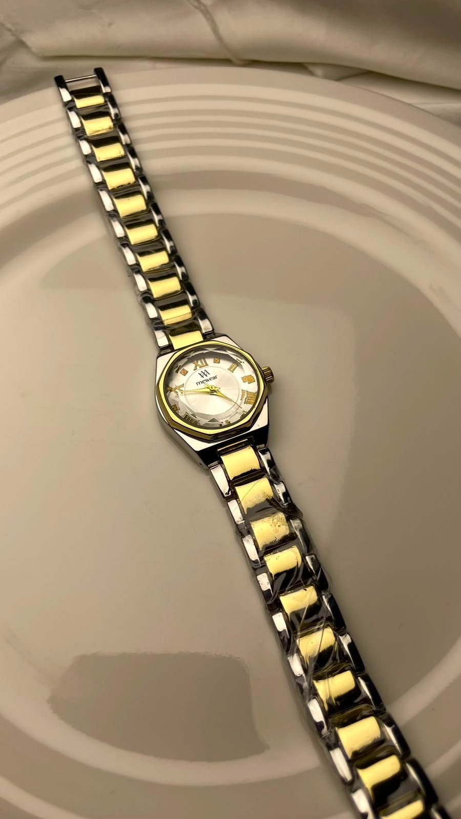 Gold & Silver Bracelet Watch Hexagon - Watch – Pearl White Dial