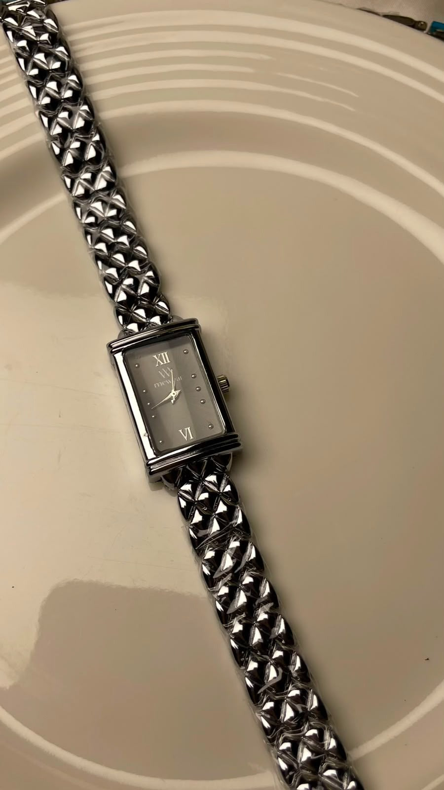 Silver Woven Chain Bracelet Watch-Charcoal Grey Dial