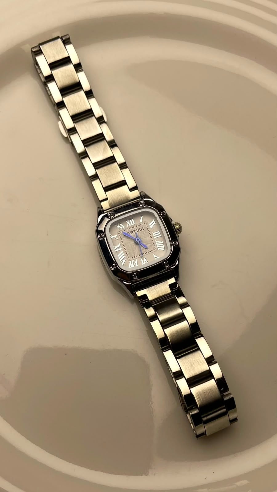 Square Steel Watch – Pearl White Face