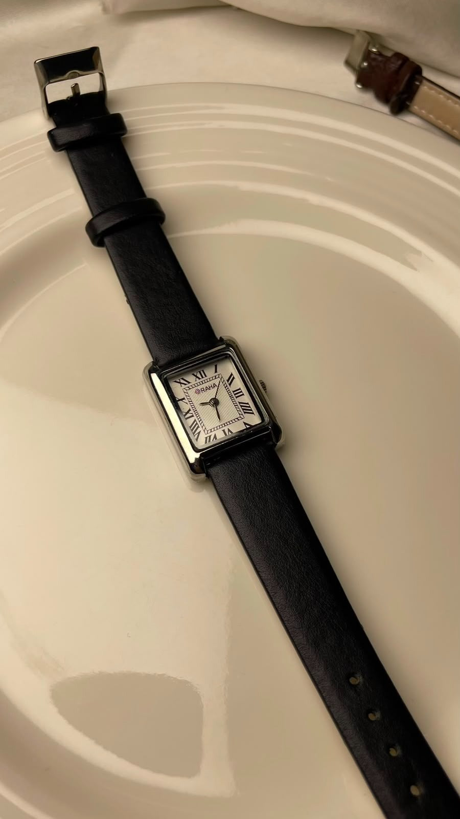 Vintage Rectangular Tank Watch with Smooth Black Leather Strap