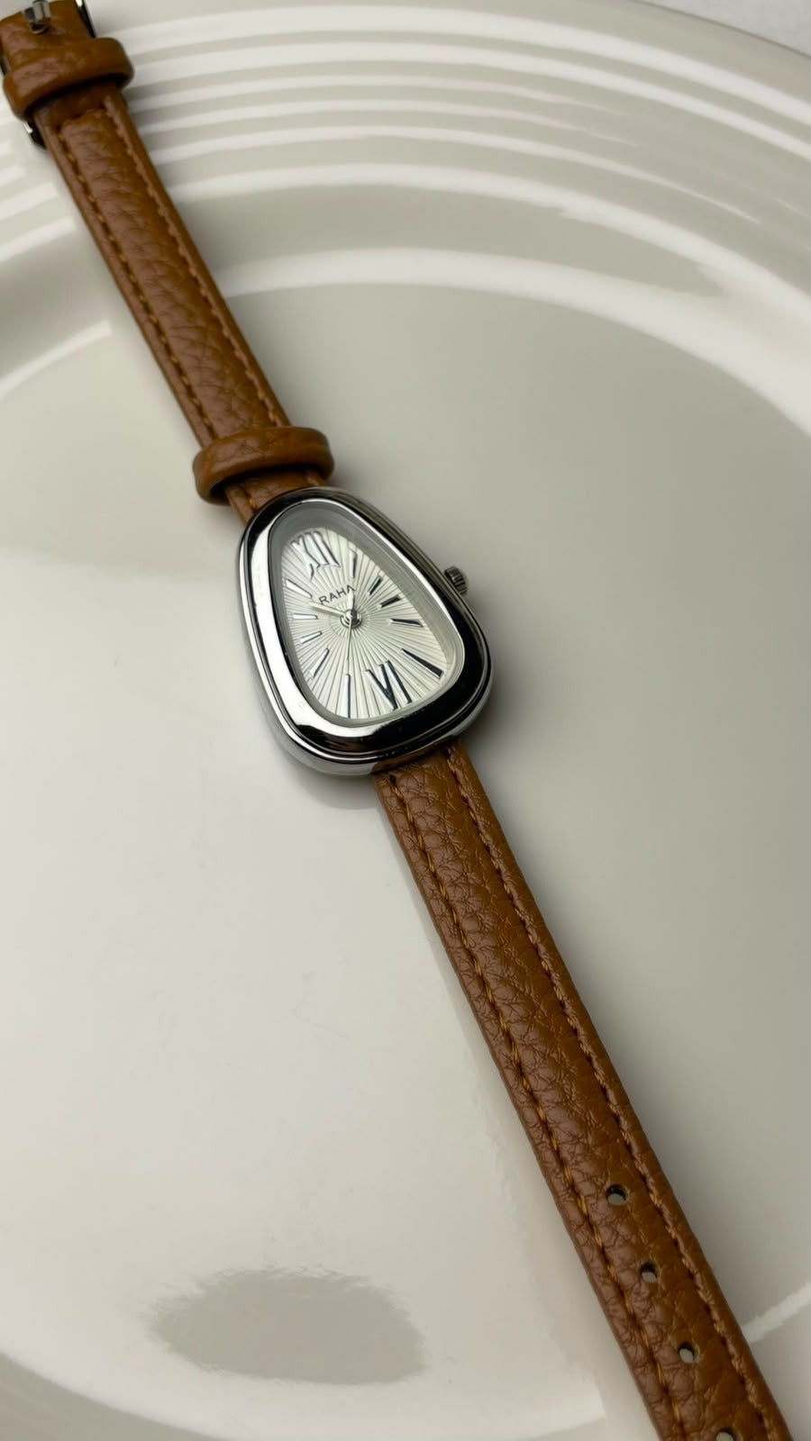 Women’s Serpent Head Case Quartz Watch – Silver & Cognac Tan