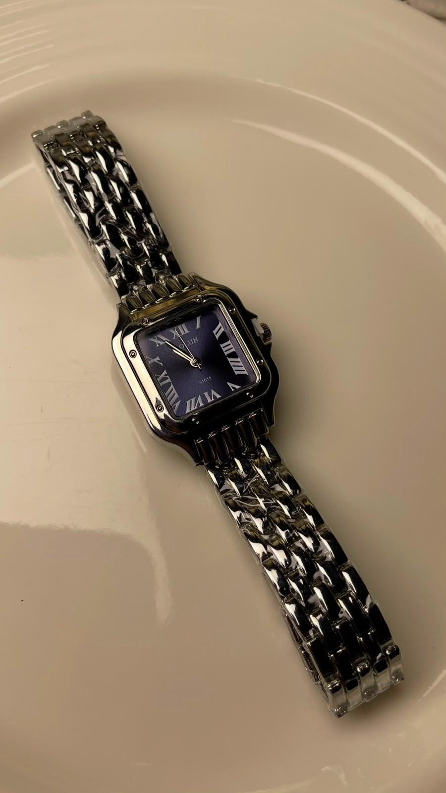 Silver Square Watch – Navy Blue Dial