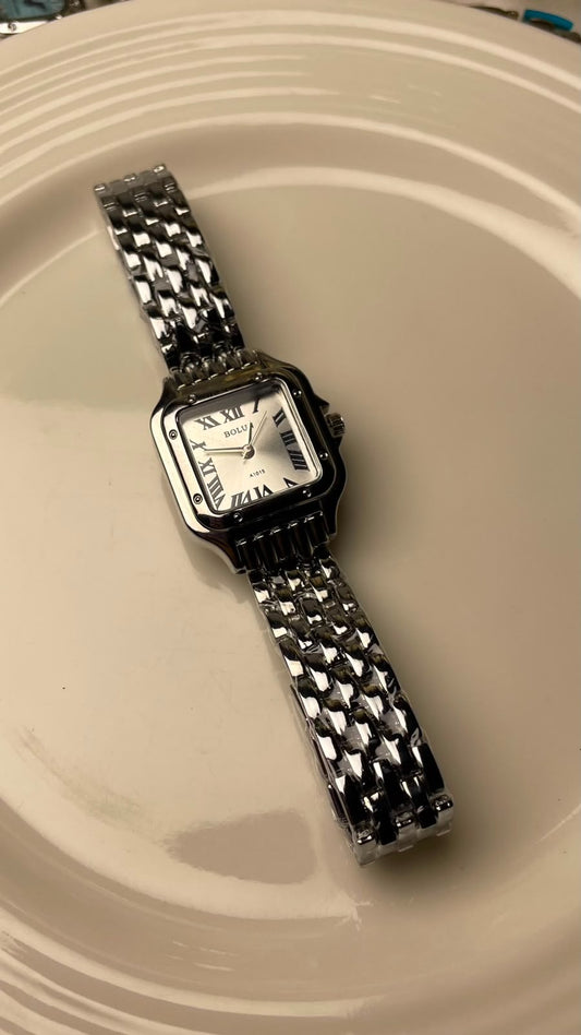 Silver Link Watch – White Face