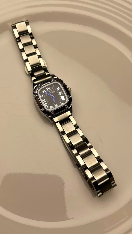 Square Link Bracelet Watch – Charcoal Silver