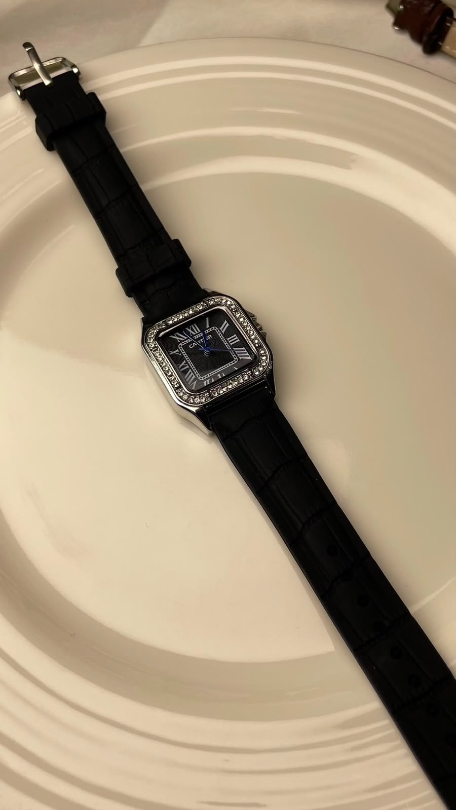 Elegant Square Dial Roman Numeral Watch with Blue Steel-Tone Hands