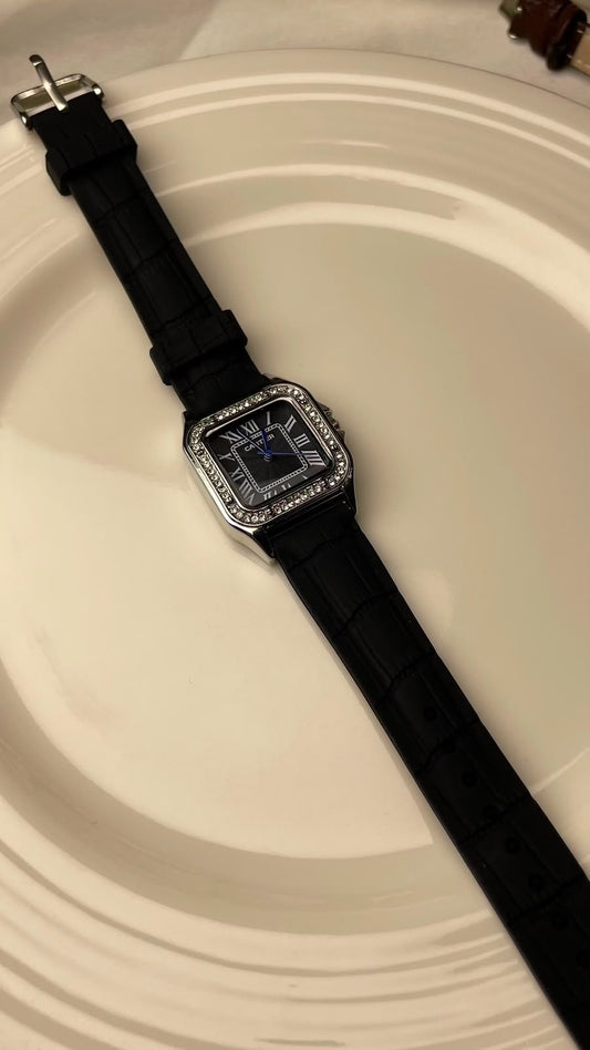 Elegant Square Dial Roman Numeral Watch with Blue Steel-Tone Hands