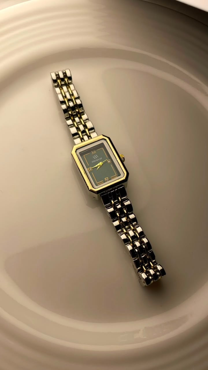 Two-Tone Bracelet Watch – Dark Green Face